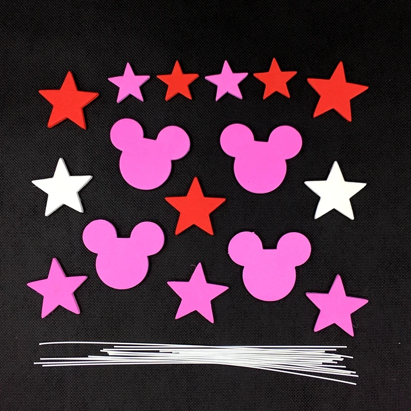 1Set/lot Cute Minnie Mickey Mouse Head Star Cake topper Fondant Wire+Sponge Foam Flag Kids Birthday Party Decoration Supplies