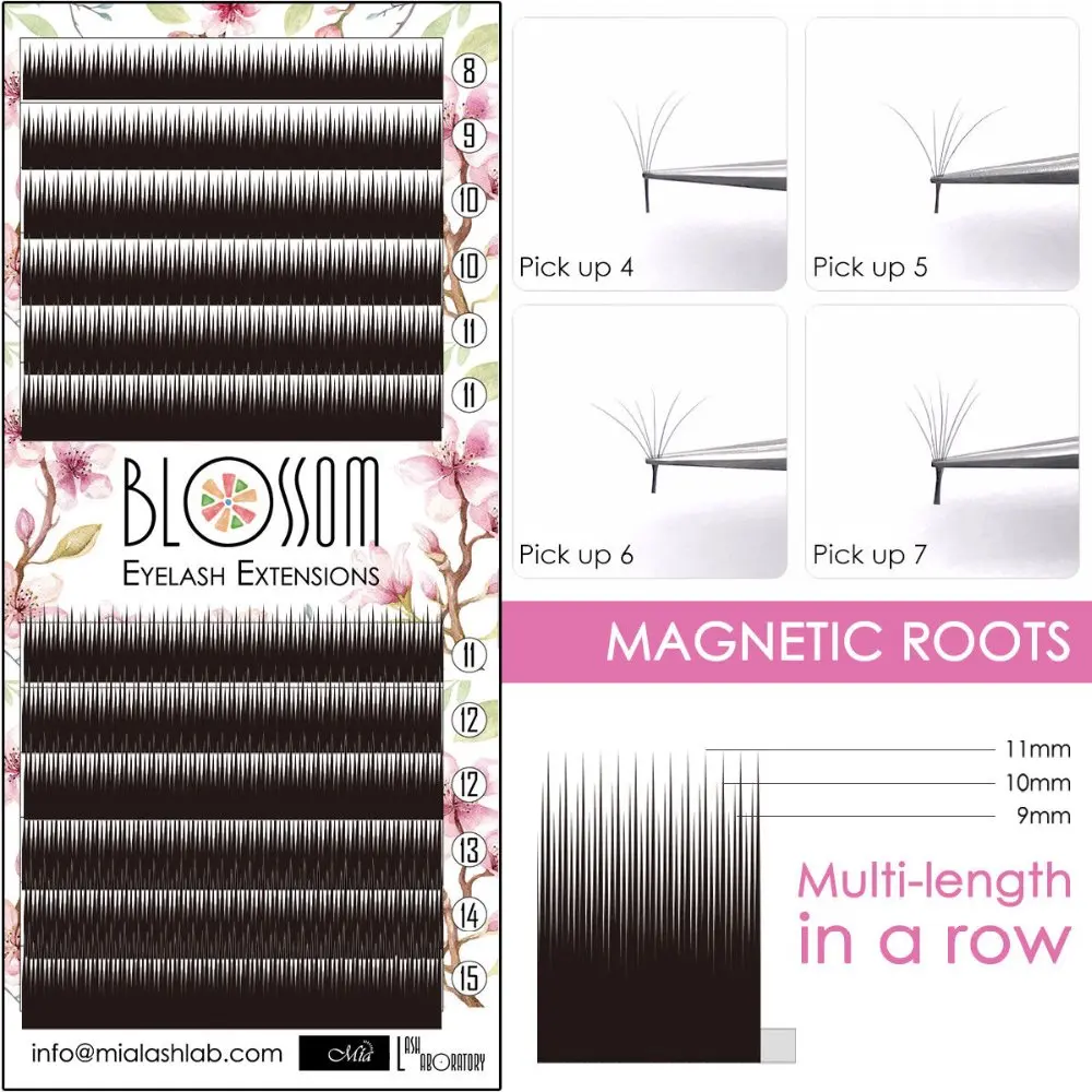 

[0.05/007 C/D] Mia Blossom Camellia Lash Volume Eyelash Extension Multi Length Strip Mixed Length Tray, Auto Fan, Easy Volume