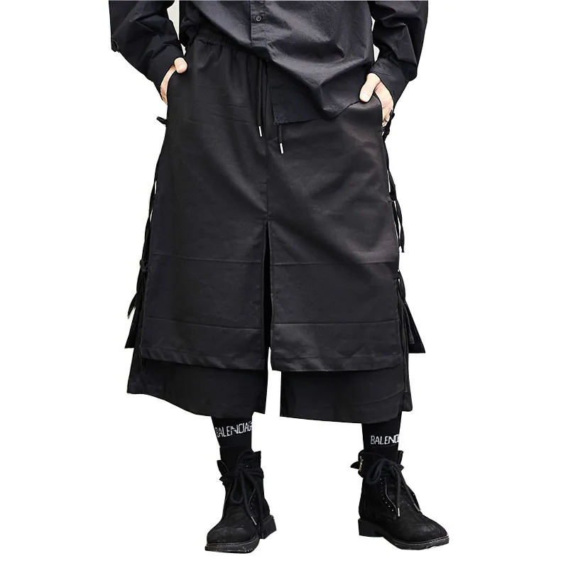 

Male Fashion Casual Harem Trouser Stage Wear Wide Leg Pant Punk Hip Hop Costumes Men Japan Style Kimono Skirt Pant