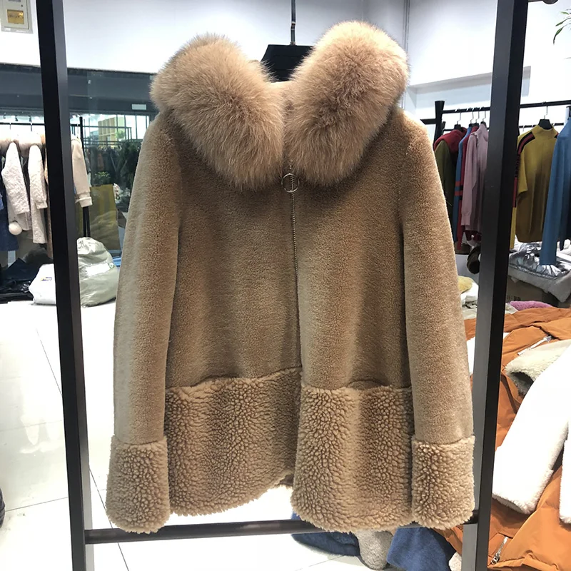 Winter Women 100% Real Fur Coat Female Short Whole Wool sheepskin fox Fur Natural Zipper High Quality Jacket ladies Outerwear