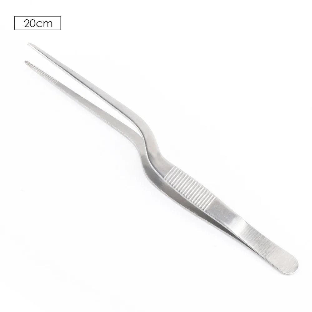 FIXFANS 1Pc Precision Medical Long Curved Tweezers Non-slip Stainless Steel Dental Bend Forceps Picking Tool 14cm 16cm 20cm