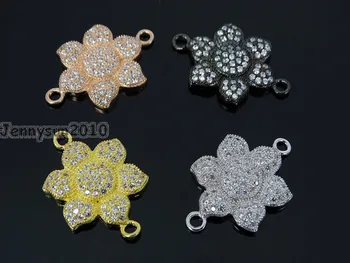 

Clear Zircon Gems Stones Pave Six Petal Flower Bracelet Connector Charm Beads Silver Gold Rose Gold Gunmetal 10Pcs/Pack