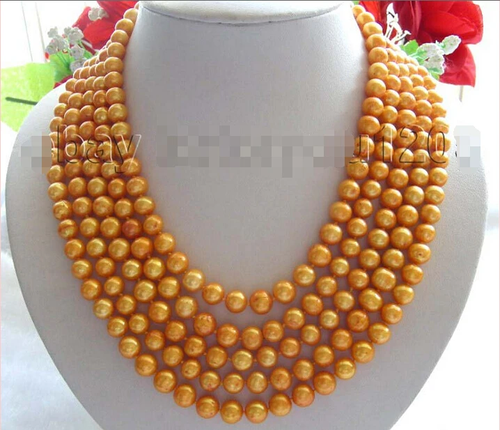 

FREE SHIPPING 100" Longest Genuine Natural 9mm Golden Pearl Necklace!