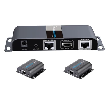 

2-port UTP HDMI 1X2 extender splitter by cat5e/6 cable up to 50M with IR&POE(1 sender+2 receivers included)