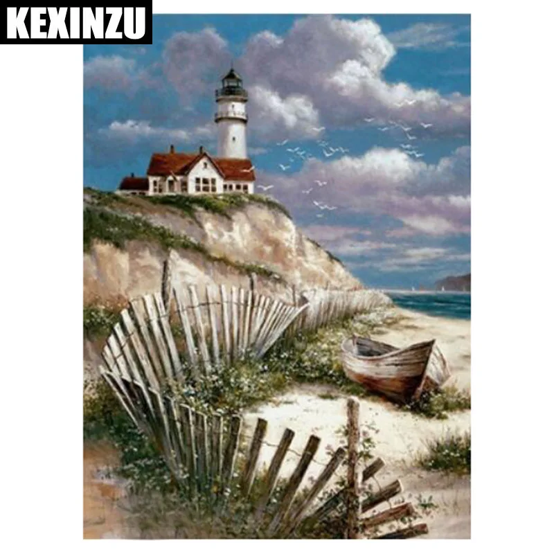 

New Full Diamond Painting Seaside lighthouse DIY 3D Diamond Embroidery Sets For Embroidery With Beads Mosaic Drawings