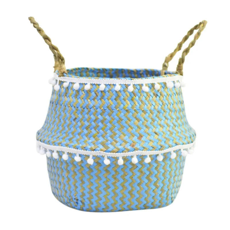 Голубая Соломенная Корзина, плетеная складная корзина с водорослями, косметичка, сумка для хранения белья, домашняя корзина для хранения вещей, пуха или нет