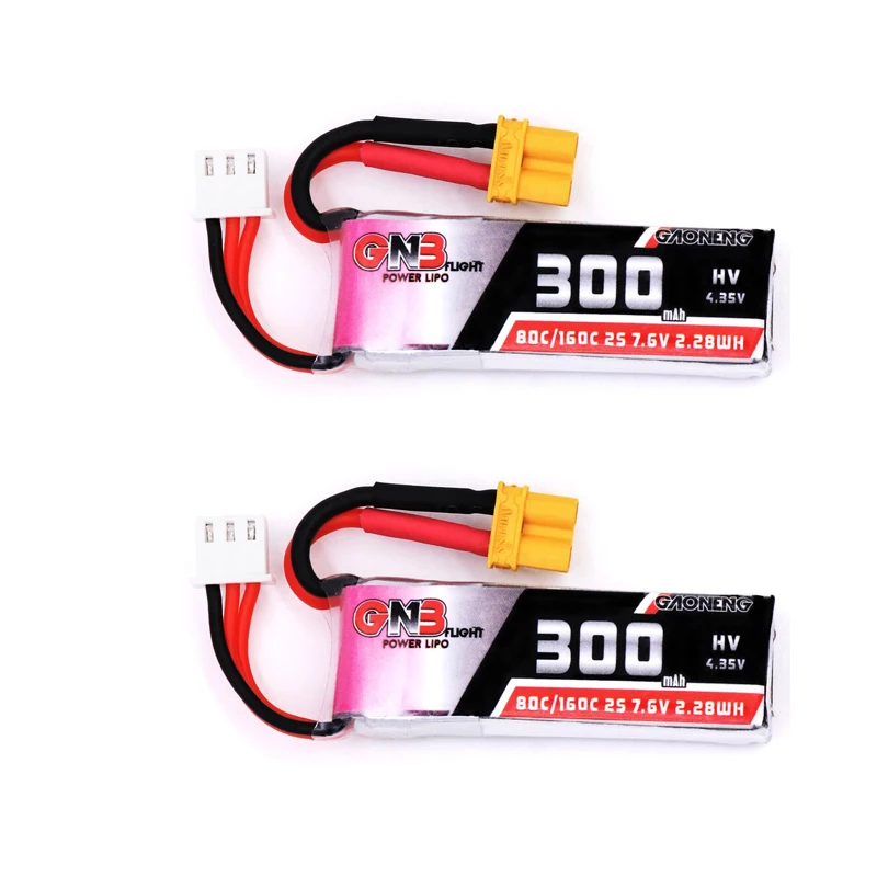 

2PCS Gaoneng GNB 300mah 2S 7.6V 80C/160C HV Lipo battery XT30 Plug for BETAFPV Beta75X 2S Beta65X 2S Whoop Drones VS Happymodel