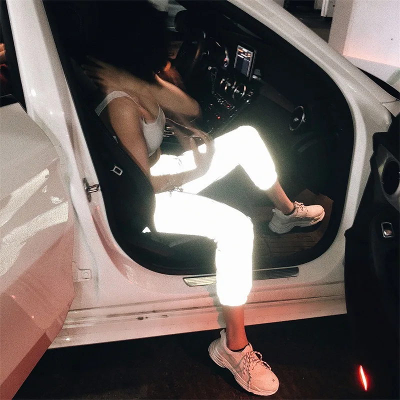 flash reflective jogger pants autumn winter women casual gray solid streetwear trousers