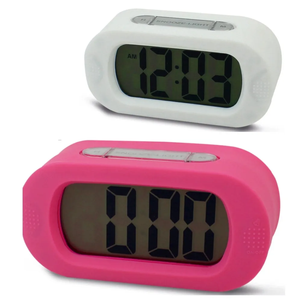 Silent Silicon Alarm Desk Clocks Snooze Function, Backlight Led Display