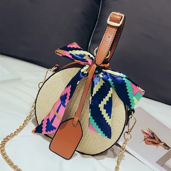 

Women Shoulder Crossbody Bag Chain Straw for Summer Beach Party Mobile Phone New