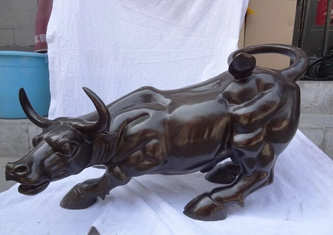 

00547 25" Royal FengShui Chinese Pure Bronze Zodiac Wealth Fight Strong Bull Ox Statue