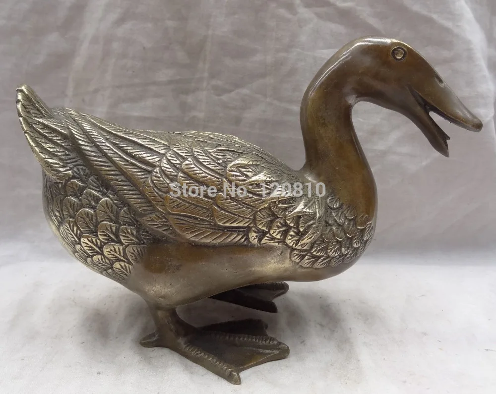 

10" Chinese Bronze Quack-quack Sculpture Bird JiXiang Quacker Fly Duck Statue
