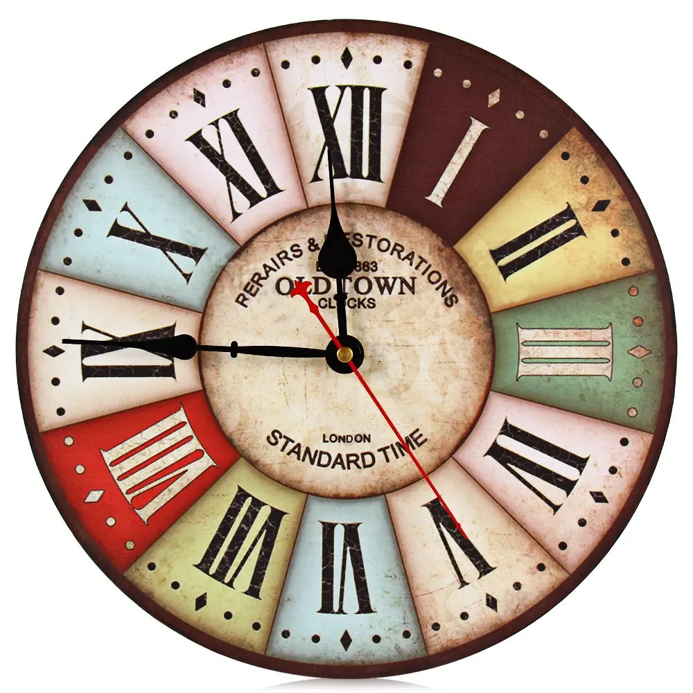 Vintage Wall Clock Colourful London Style Wood Clocks Relogios Home