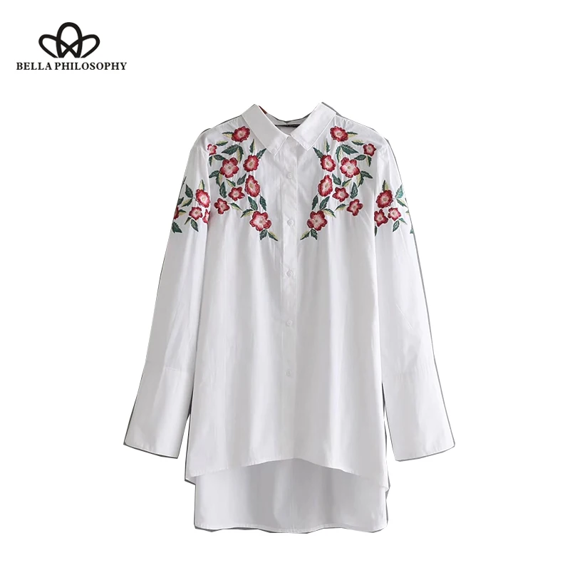

Bella Philosophy 2018 spring white women shirt long sleeve female blusas floral embroidery casual blouse