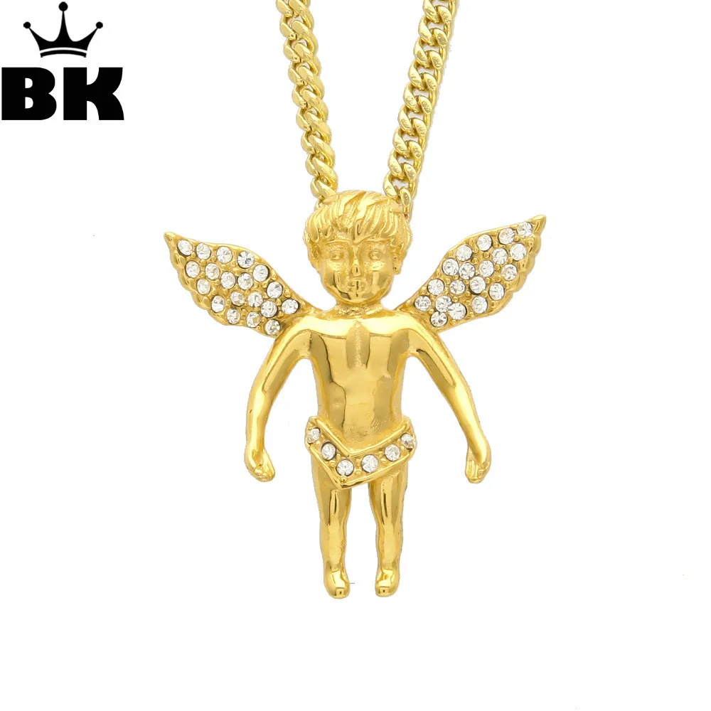 Hip Hop Angel Cherub Pendant Necklace With 3mm 24inch Cuban chain