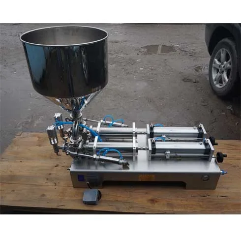 

Double nozzle Paste filling machine small hopper Rotary Valve range 5-100ml quantitative filling and packaging equipment