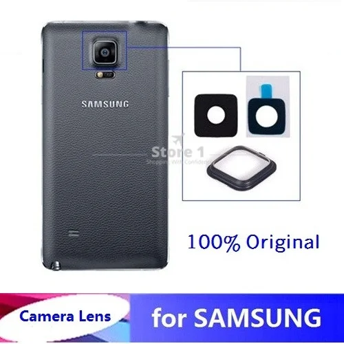 3 sady pro Samsung Galaxy Note 4 Čočky ze skleněných fotoaparátů OEM + kryt objektivu 100% originální náhradní díl + nálepka