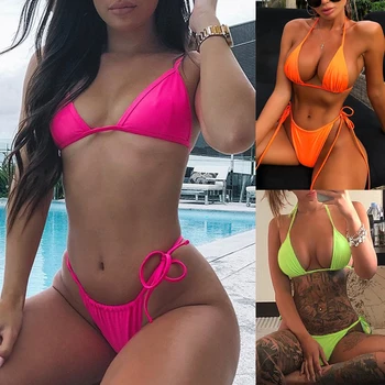 

Hirigin Sexy Thong Bikini Set 2019 New Bandage Swimwear Push Up Padded Bathing Suit Women Swimming Biquini Brazilian Swimsuit