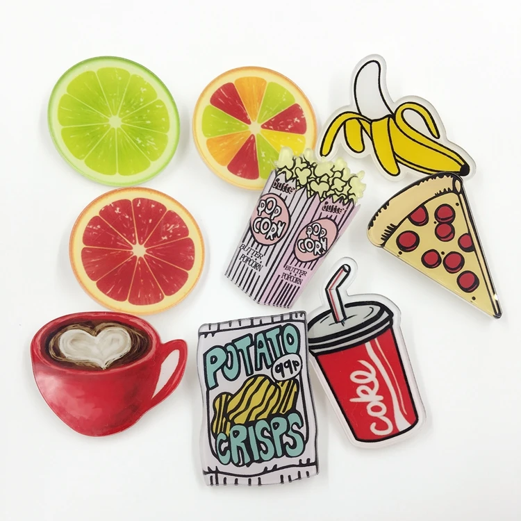 Наклейки на булавки в виде фруктов торта напитков картошки фри|designer badges|design pin