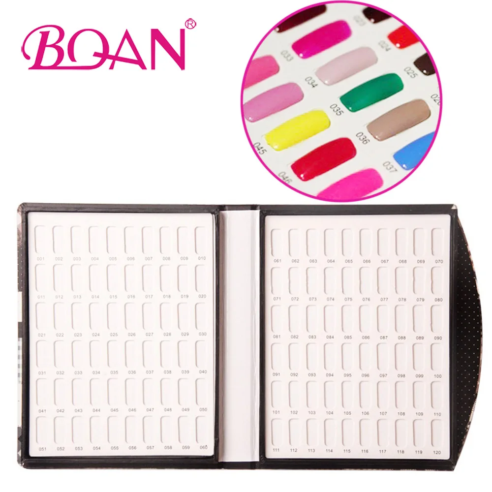 

120 Colors Professional Nail Gel Polish Display Card Retro Book Color Board Palette Nail Art Tools with 120pcs False Nail Tips