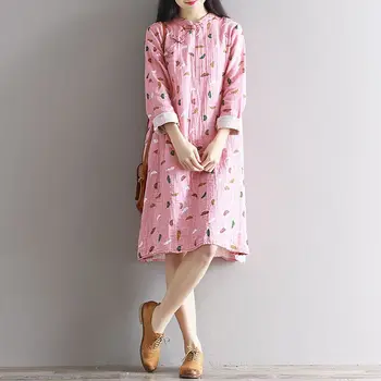 

Maternity Clothes Autumn New Arrival Dresses for Pregnant Women Fashion Fresh Print Cotton Linen Losse Casual Pregnancy Dress