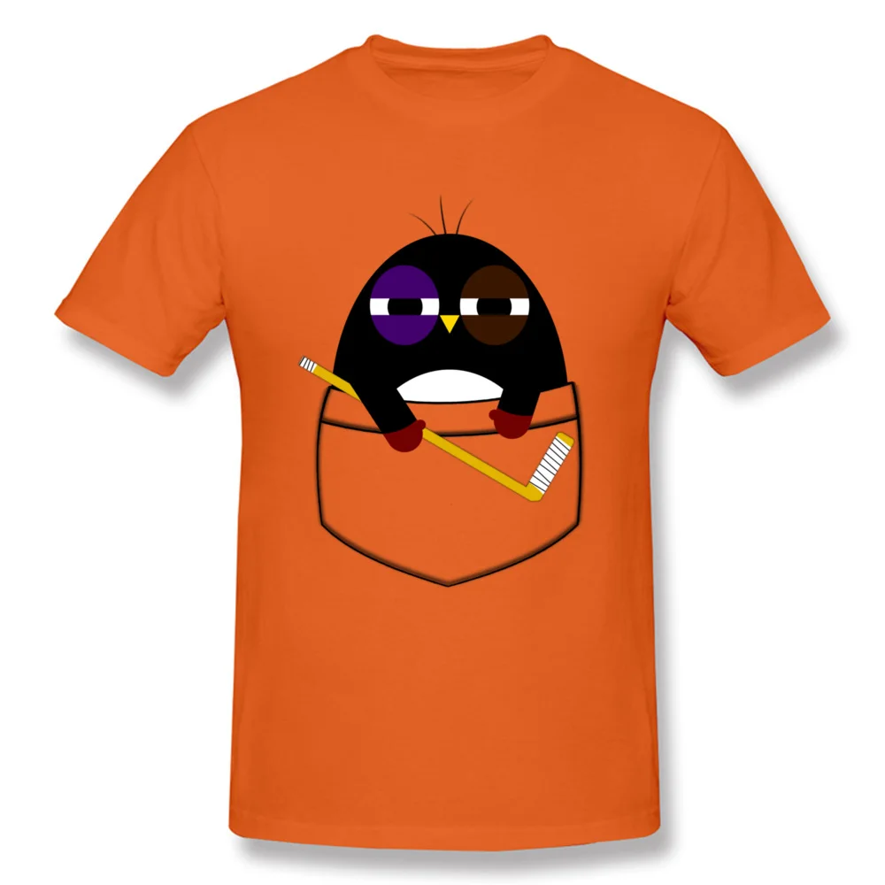 Pocket hockey penguin Crewneck Top T-shirts Thanksgiving Day Normal Tops Shirt Short Sleeve Hot Sale Cotton Tops T Shirt Men Pocket hockey penguin orange
