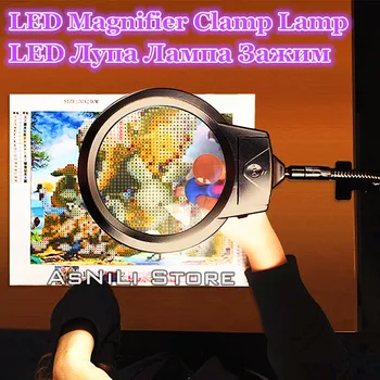 

New lighted magnifying glass clip-on desktop LED desk lamp reading large lens magnifying glass with clip diamond painting tool