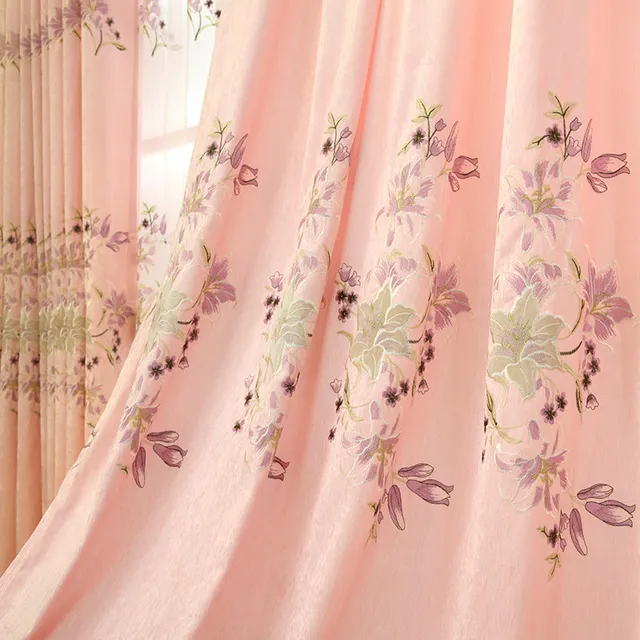 Buy Lily Embroidered Pink Chenille Curtains for Living