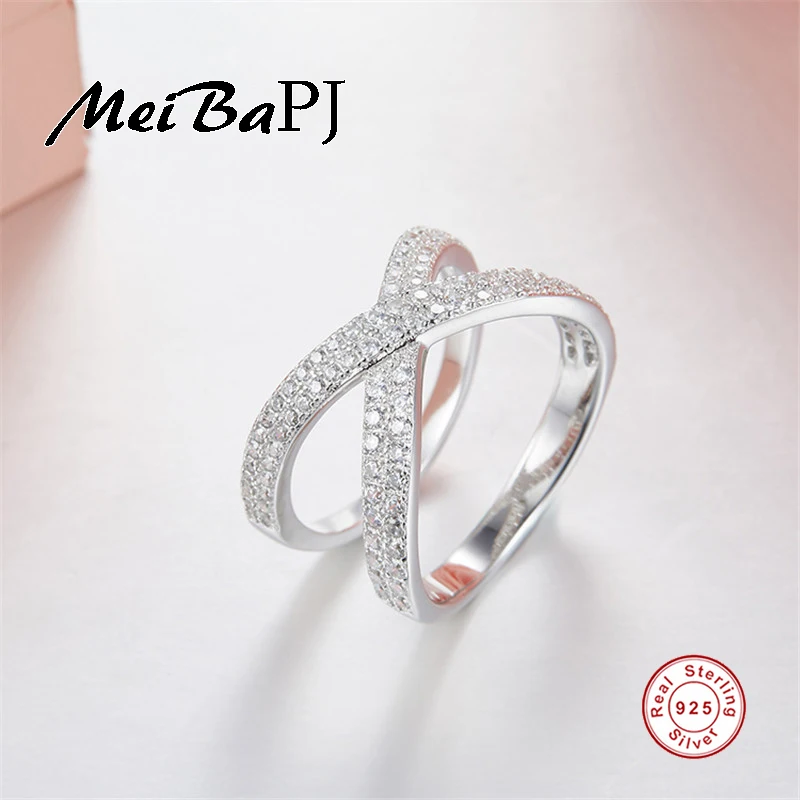 

[MeiBaPJ]AAA High Quality Zircon Rings With S925 Sterling Silver Across Ring For Women Fine Jewelry 2 Color Gift Box