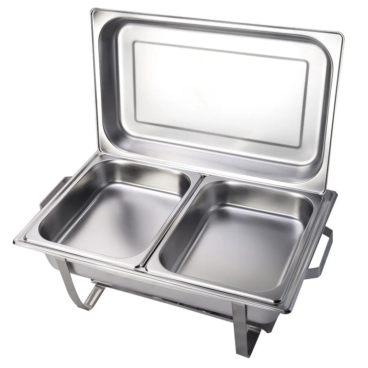 1Pc 2 Pack 9 Quart Stainless Steel Folding Chafer Rectangular Chafing Dish Sets Buffet Catering 2 Food Pan 24"x14"x11.4"