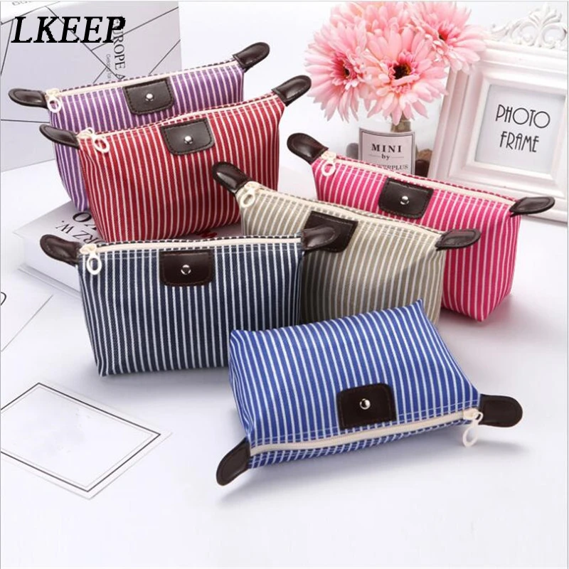 

Dumpling Travel Makeup Bag Organizer Stripe Women Cosmetic Bag Toiletry Pouch Portable Korean Version Make Up Female Wash Bag