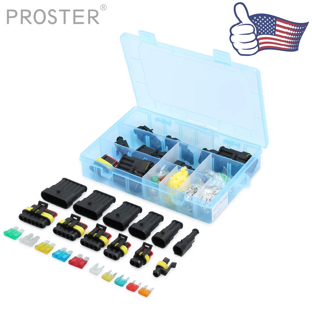 

(Send from US)Proster 1 2 3 4 5 6 Pin Car Waterproof Electrical Terminal Wire Connector + Fuses MA867 Female Male Terminal