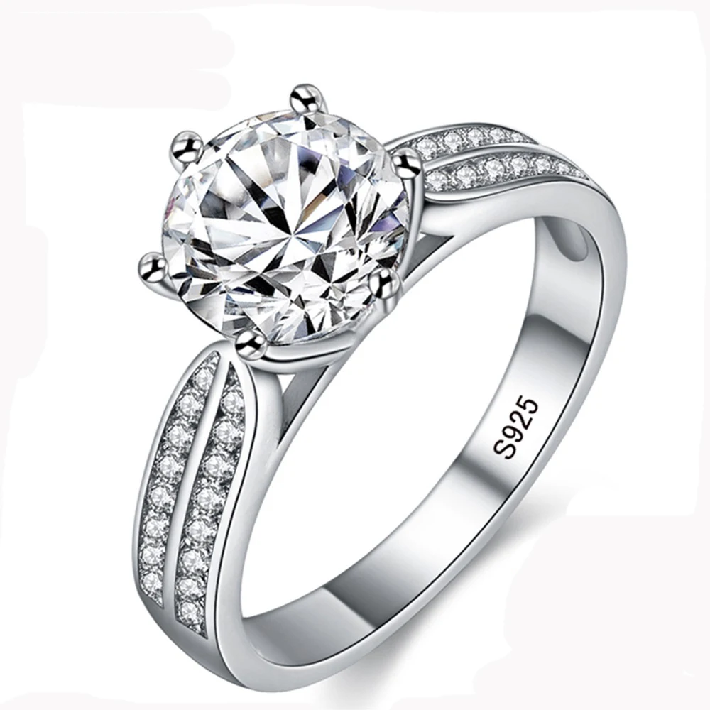 Кольцо Solitaire, Настоящее натуральное 925 пробы, серебряные кольца для женщин, роскошные 9 мм, Sona, кубический цирконий, свадебные кольца, модное ювелирное изделие