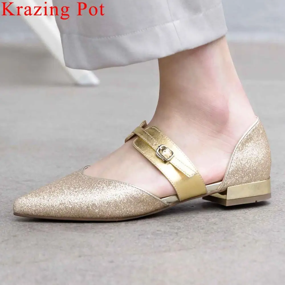 

Krazing Pot luxury design hot selling slip on low heels superstars women pumps elegant lady summer hollow comfortable shoes L2f1