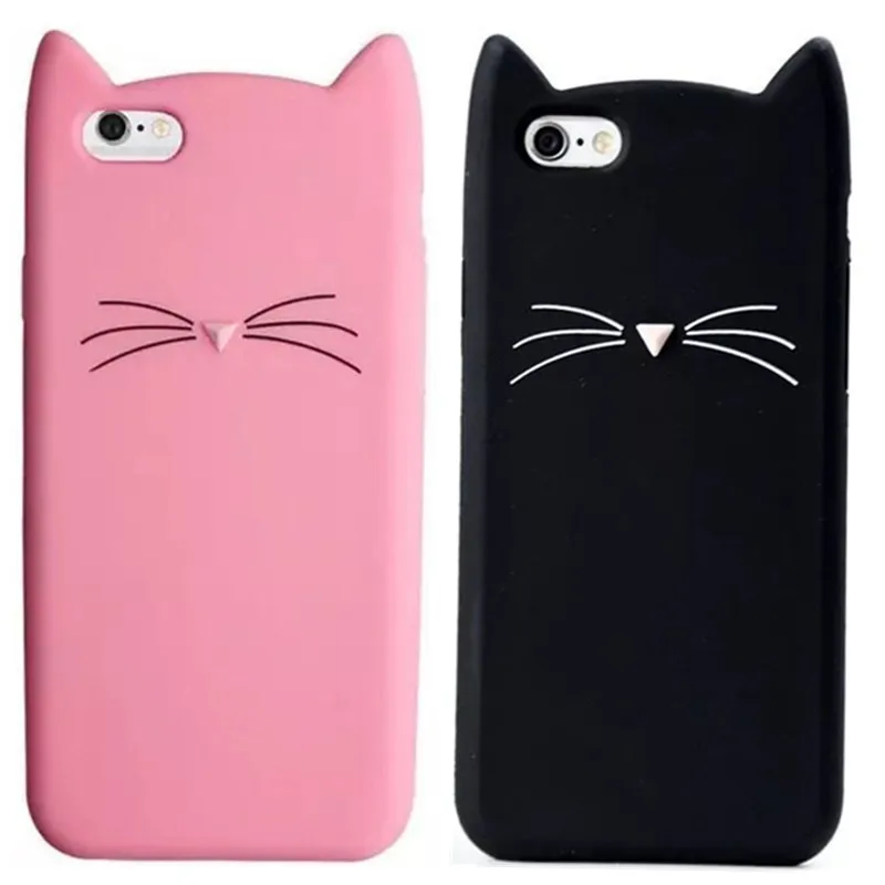 

New 3D Cute Cartoon Cat soft silicone mobile Phone case For iPhoneX Xs Max XR 6 7 8 Plus lovely pink Plastic protective shell