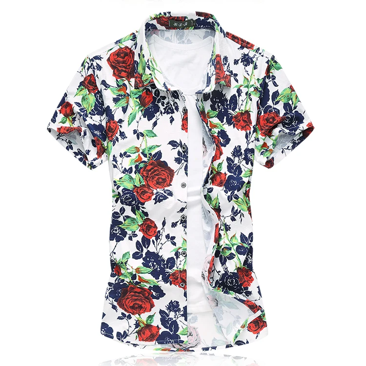 LONMMY плюс размер M-7XL цветочный шелковые мужские рубашки мерсеризованный хлопок chemise homme рубашка с цветами мужские короткие рукава мужские