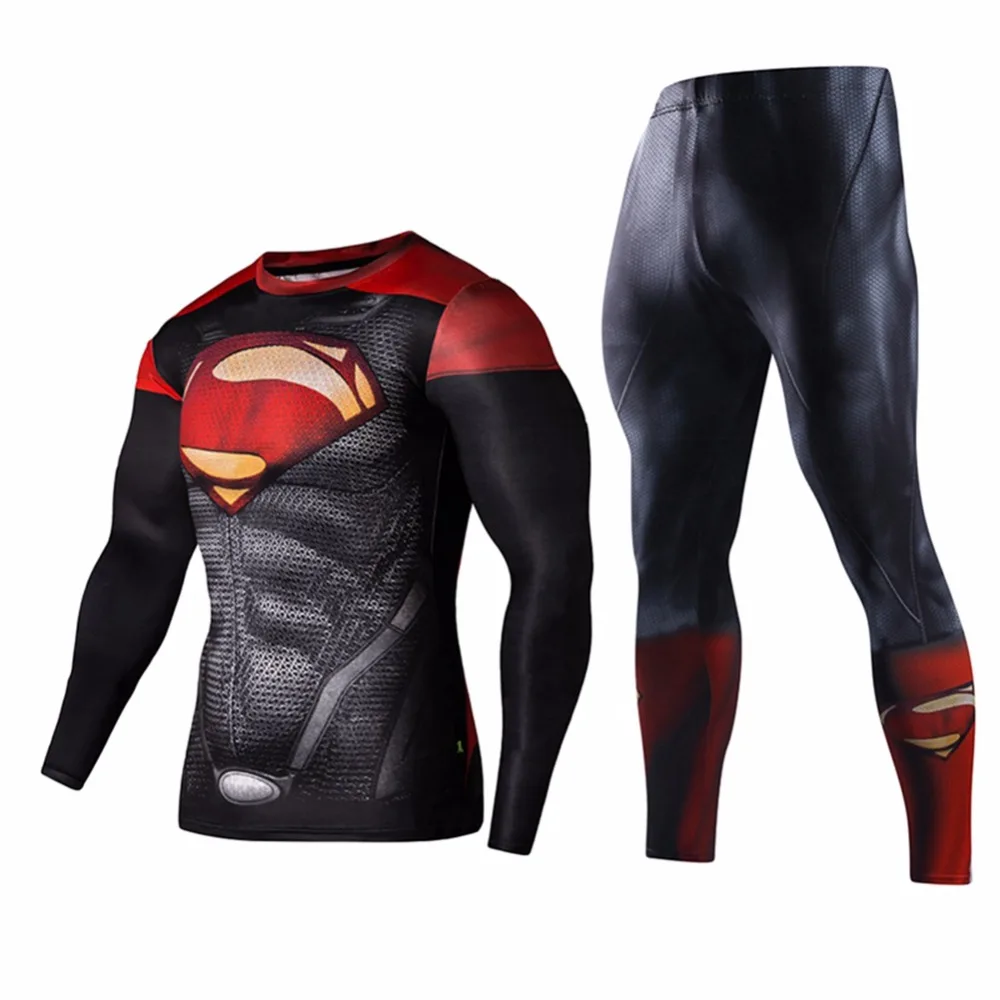 2Pcs Fashion Sportswear Men Workout Fitness Set Superman Captain America Tracksuit Plus Size S-XL | Мужская одежда