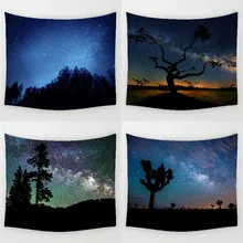 Comwarm Shiny Night Durable Wall Hanging Beautiful Forest Starry Sky Natural Scenery Pattern Tapestry Bedroom Home Decor Art
