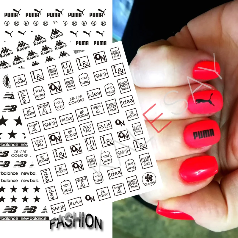 

3D Summer Self Adhesive Nail Art Sticker Decoration Manicure Design Black Sport Back Glue Stickers for Nails Decals Stamp Tips