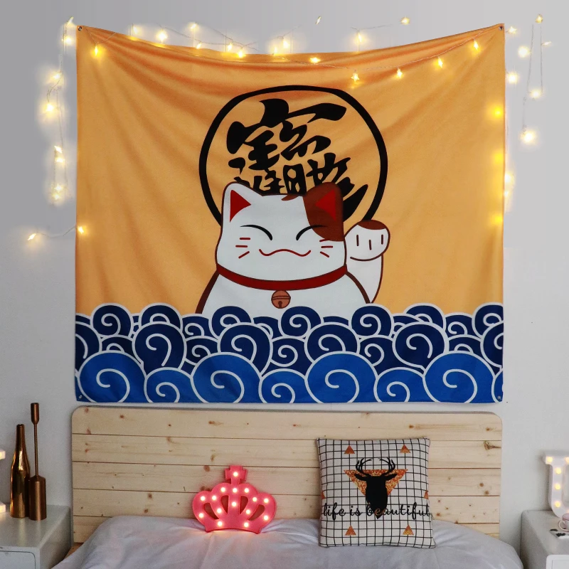 

Japanese Lucky Cat Hanging Cloth Tapestry Blanket Background Cloth Beach Towel Household Hanging Picture Decorative Tablecloth