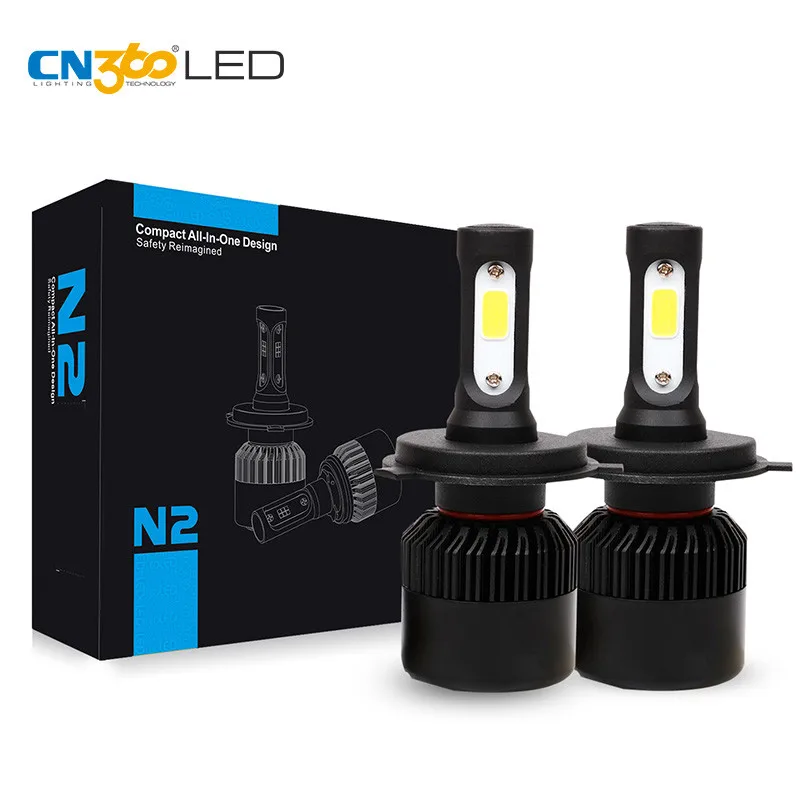 CN360 2 шт. H4 9003 HB2 H7 H11 9005 9006 COB Светодиодный фар автомобиля лампы 72W фары для 8000LM 6000 К