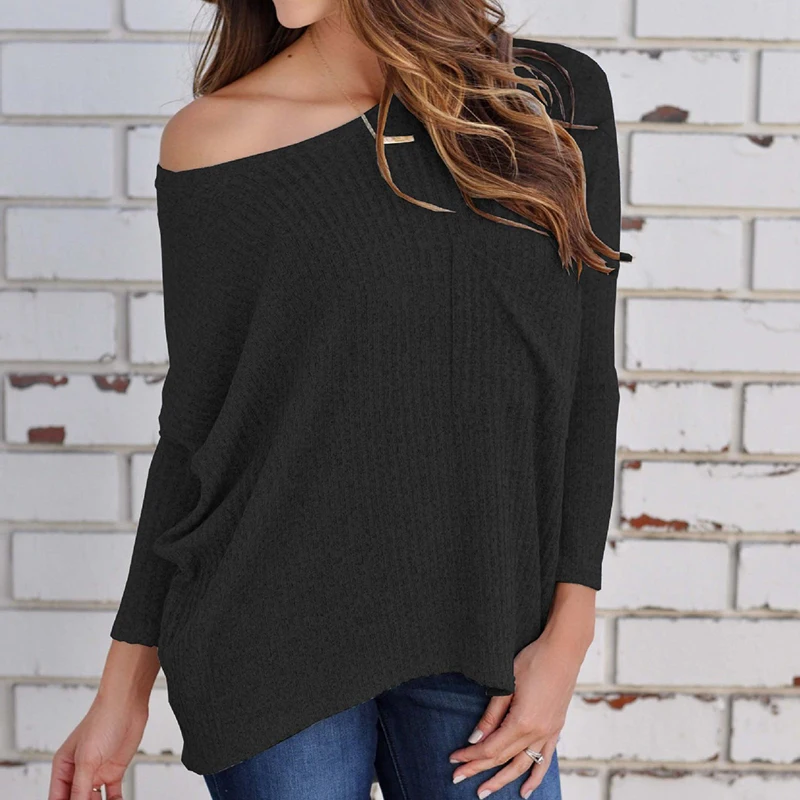 

New Fashion Loose Tops Women One Shoulder Summer Style Pullover Long Sleeve Tee Tops Casual Streetwear Solid Color 6Q0543