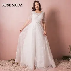 Роза Moda кружево Плюс размеры Свадебное платье 2019 одежда с длинным рукавом свадебное кружевное платье на спине реальные фотографии