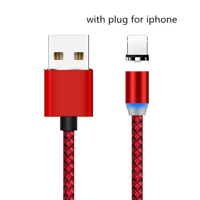 Магнитный USB кабель 2.4A Быстрая зарядка Micro usb type C светодиодный кабель для iPhone Xs Max Magnet зарядное устройство данных кабели для мобильных телефонов шнур - Цвет: red for iphone