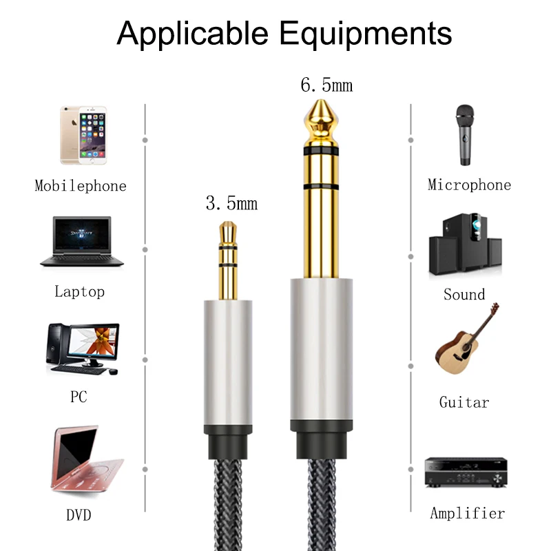 Jack 3.5mm to 6.35mm Aux Audio Cable Jack Adapter Speaker Subwoofer Auxiliary Cable Gold plated 3.5mm to 6.5 for Mixer Amplifier Jack 3.5mm to 6.35mm Aux Audio Cable Jack Adapter Speaker Subwoofer Auxiliary Cable Gold plated 3.5mm to 6.5 for Mixer Amplifier