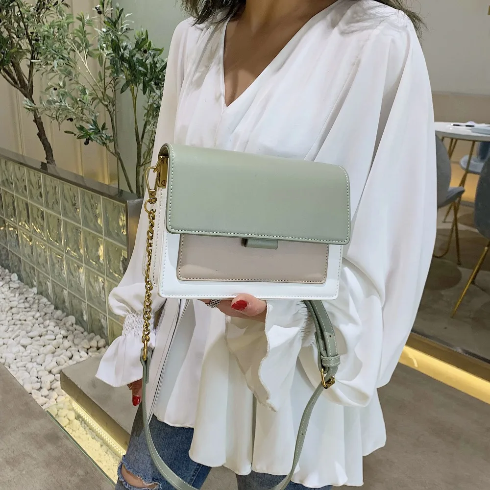 Contrast color Leather Crossbody Bags For Women 2019 Travel Handbag Fashion Simple Shoulder Messenger Bag Ladies Cross Body Bag