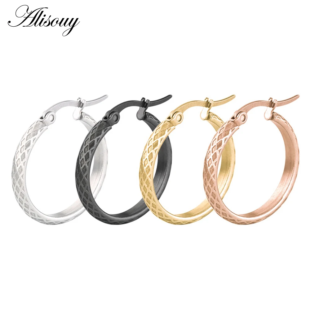 

Alisouy 2 pcs Hoop Earrings Stainless Steel Gold/Silver/Black Color Circle simple hoop Earring For Women /Girl ear Jewelry