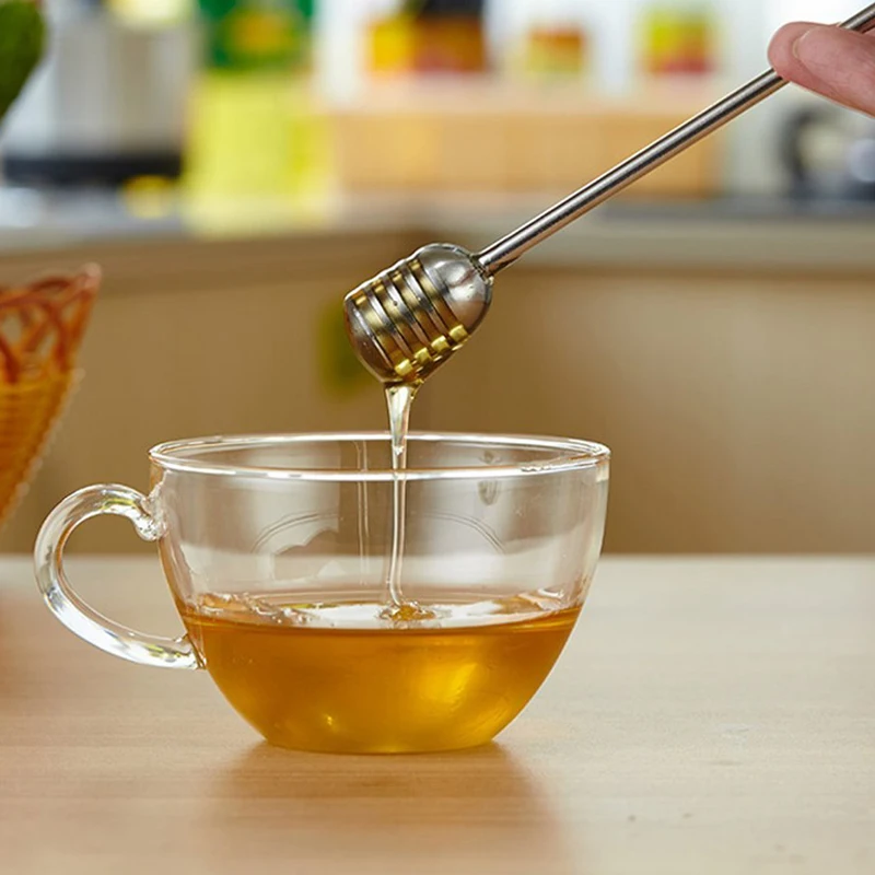 304 Stainless Steel Honey Spoon Syrup Dipper Server Simple Metal Honey Stick Mixing Stirring Spoon Bar Kitchen Tea Accessories (1)