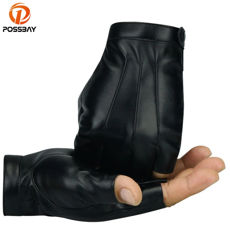 POSSBAY Waterproof Leather Motorcycle Gloves Vintage Retro Racing Half Finger Winter Summer Man Women Protection Glove