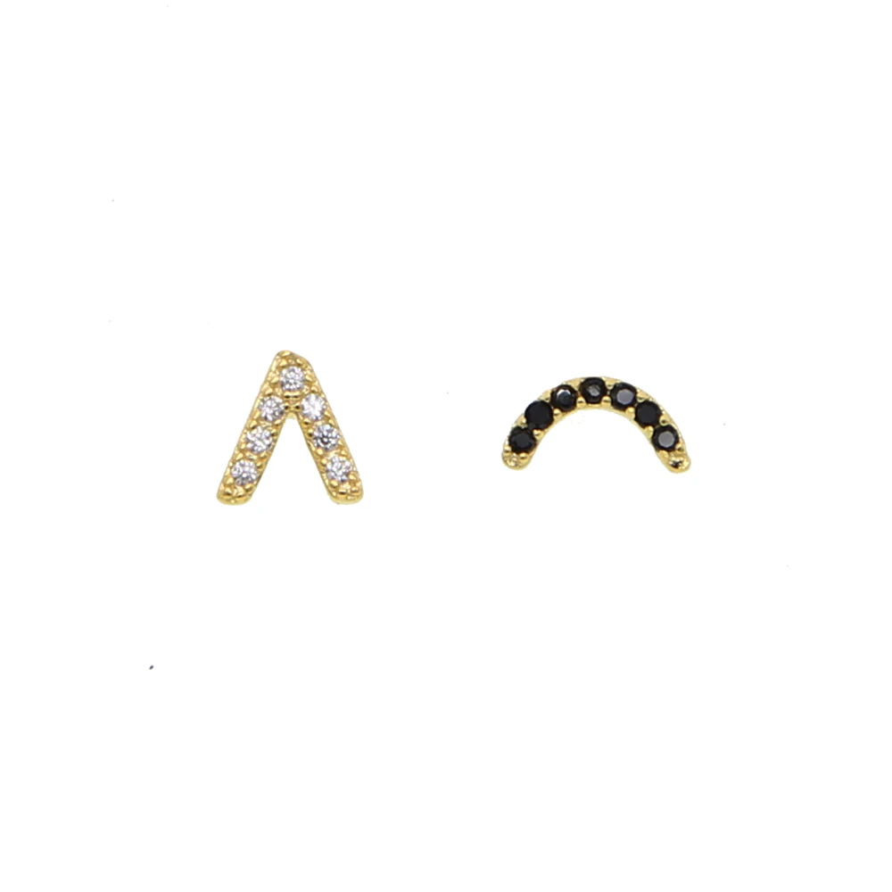 

micro pave cz mismatched tiny stud minimal delicate jewelry 925 sterling silver CZ Initial earring